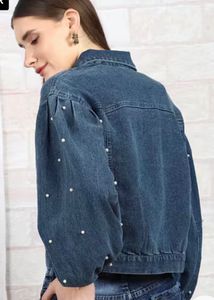 Trendy Denim Jacket with Pearl Embellishments