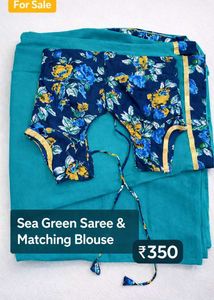 Sea Green Saree with Floral Blouse