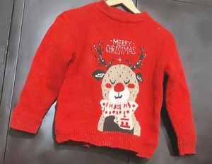 Red Merry Christmas Print Winter Sweater 6-7 Year