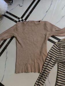 Striped &amp; Beige Knit Tops