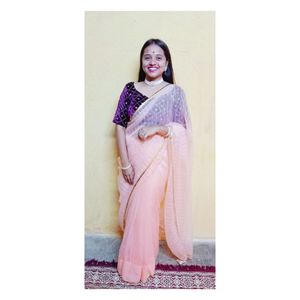 Designer Peach  Sequin Saree without Blouse