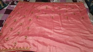 New Pink Embroidered Silk Saree with Blouse Piece