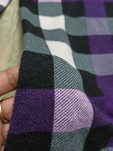 Purple Plaid V-Neck Woolen Top