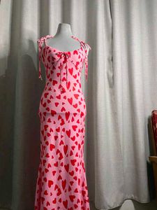 Pink Heart Print Maxi Dress
