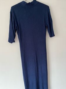 Navy Ribbed Knit Maxi Dress