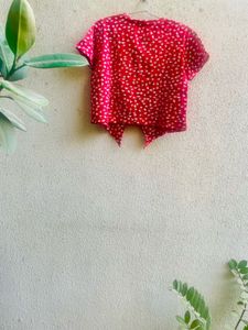 Red Floral Crop Top With Tie Up Detail On Waist