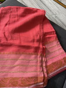 Elegant Pink Saree with Golden Border