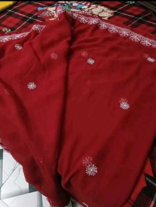 Elegant Red Embroidered Saree with Blouse