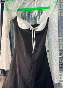 Elegant Black &amp; White Lace Trim Dress
