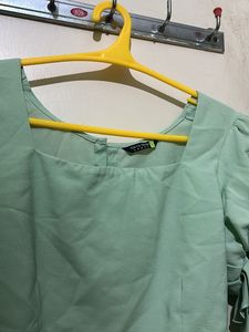 Mint Green Puff Sleeve Square Neck Top