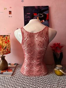 y2k beaded pink crochet tank top