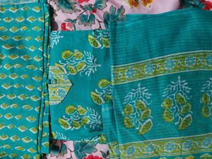 Teal Printed Kurta Set with DupattaUnstitched)
