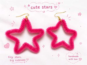 Fuzzy Pink Star Earrings & hair clip