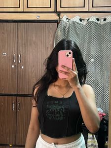 Mushroom Moon black Crop Top