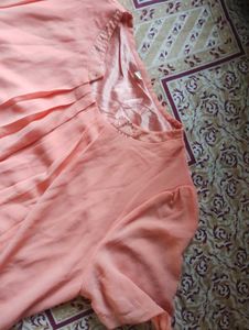 Peach Lace Trimmed Top