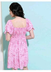 Pink Floral Puff Sleeve Dress