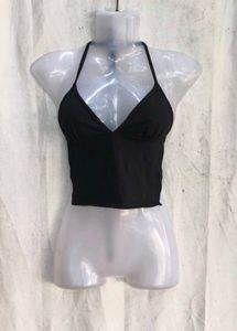 12249. Chic Black Halter Neck Crop Top