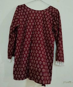 Maroon Printed Short Kurti with Tassels
