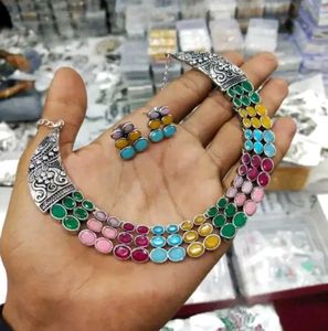 Colorful Gemstone Necklace & Earring Set