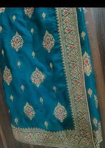 Elegant Teal Embroidered Silk Saree