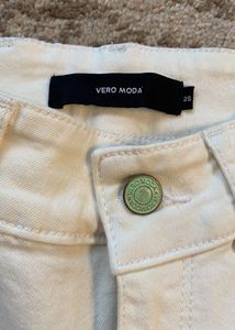 Cream High-Waisted Flare Jeans