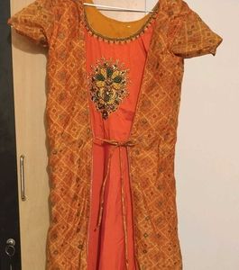 Orange Ethnic Kurta Set with Jacket