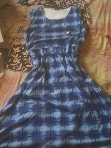 Blue Printed Sleeveless Dress