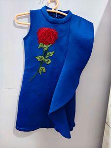 Blue Gown with Rose Embroidery