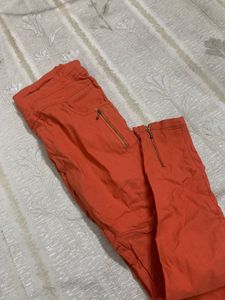 Women’s Rust Orange Slim Fit Casual Pants with Zip