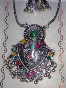 Oxidised Silver Necklace and Earring Set