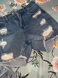 Distressed Denim Shorts &amp; Embellished Top