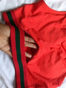 Red Sports Bra with Stripe Detail