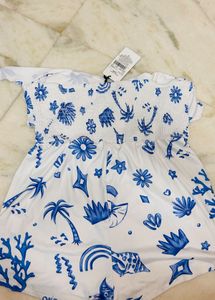 Cute Blue &amp; White Strapless Romper