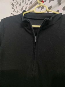 Black Ribbed Zip-Up Dress
