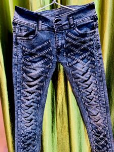 Distressed Lace-Up Detail Jeans