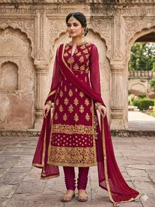 Magenta & Gold Embroidered Kurta Set