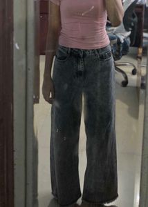 MAX Washed Wide Leg Denim Jeans