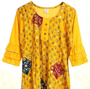 Yellow Kurta with Trendy Ruffle Sleeves