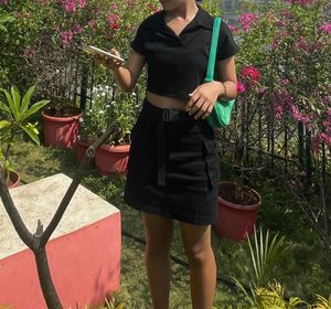Black Wrap Top &amp; Cargo Skirt Set