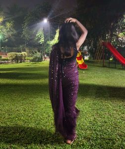 Farewell party georgette purple saree