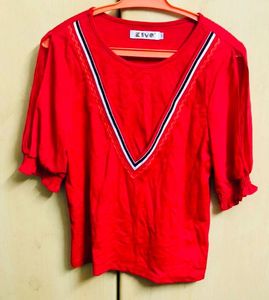 Red Top with V-Neck Detail