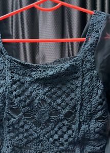 Crochet Crop Top with Sheer Sleeves