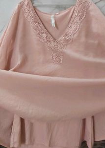 Elegant Pink V-Neck Top with Tie Sleeves