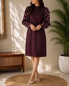 Elegant Burgundy Dress with Floral Sleeves