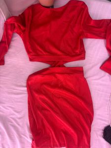 Chic Red Long Sleeve Cut-Out Mini Dress