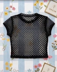 Black Fishnet Short Sleeve Top