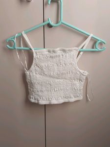White Smocked Crop Top
