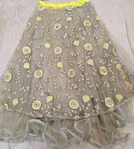 Stunning Yellow &amp; Grey Embroidered Lehenga Choli