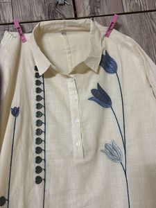 Cream Embroidered co-ord set with Flower Design