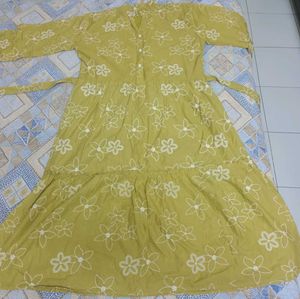Mustard Yellow Embroidered fit and flare dress